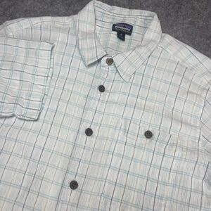 Patagonia Puckerware Men's Medium Short Sleeve Shirt Organic Cotton Seersucker